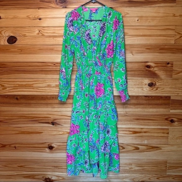 Lilly Pulitzer Cristiana stretch midi dress gecko green Brewsters blooms size 2 - Picture 1 of 10